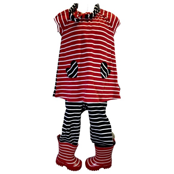 Polarn O. Pyret Lot Red White Blue Stripe Dress Pant Boots & Headband 86cm 1-1.5